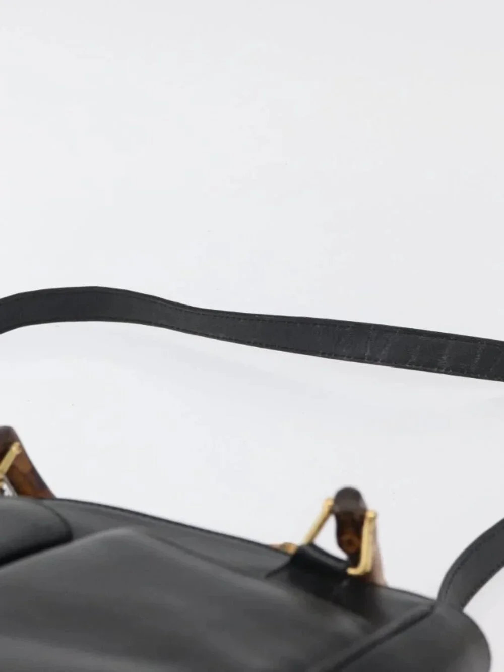 GUCCI Bamboo Hand Bag Leather 2way Black Gold 001 123 1638 Auth 175334